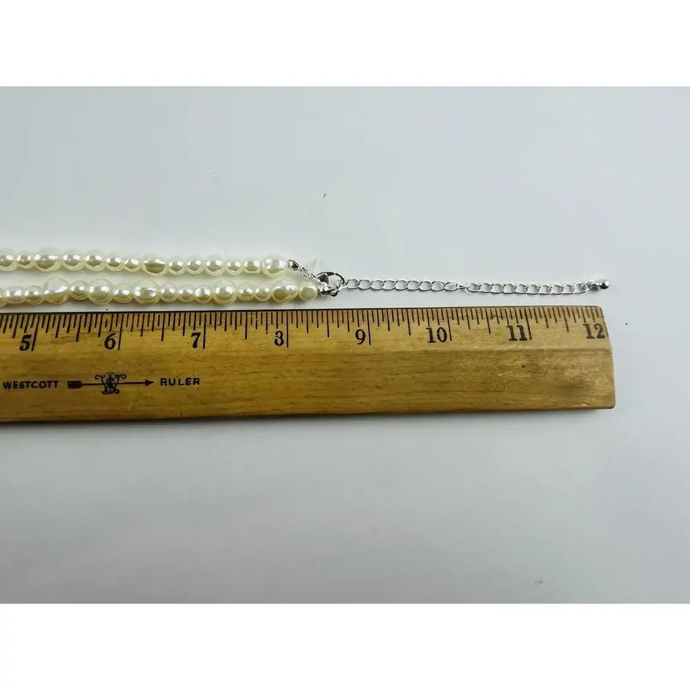 Avon SAQ Faux Pearl Necklace Silver-tone Choker Collar Could be bracelet - doubl